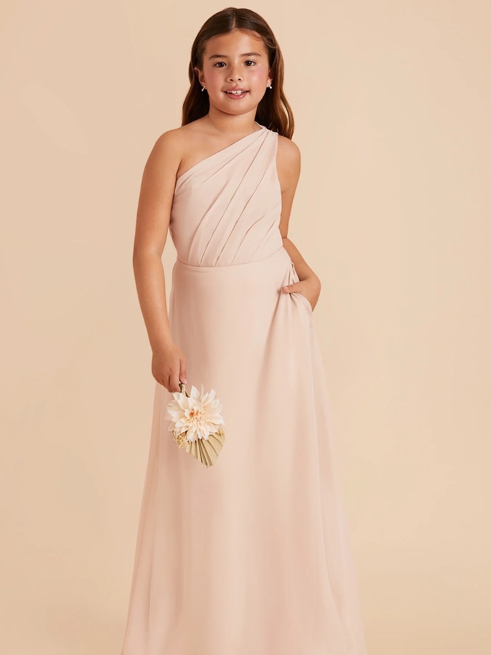 Kiara Junior Bridesmaid Dress - Birdy Grey One-Shoulder Pale Blush